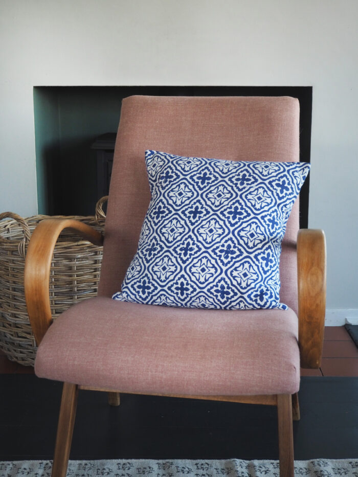 hand block printed yogipod blue scatter cushion