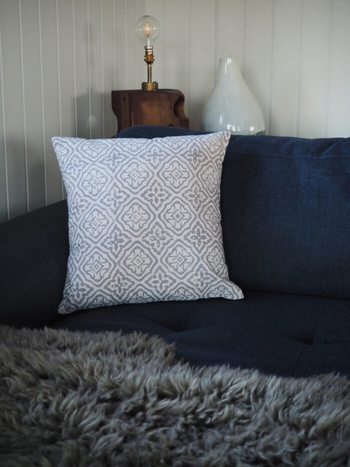 hand block printed grey scatter cushion Yogipod