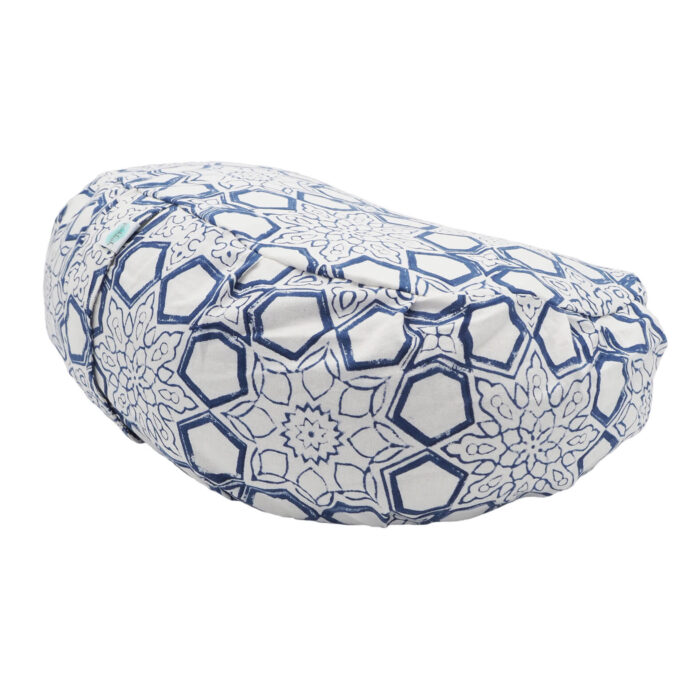 Printed Meditation Cushion - Fretwork - Blue - Buckwheat - Yogipod