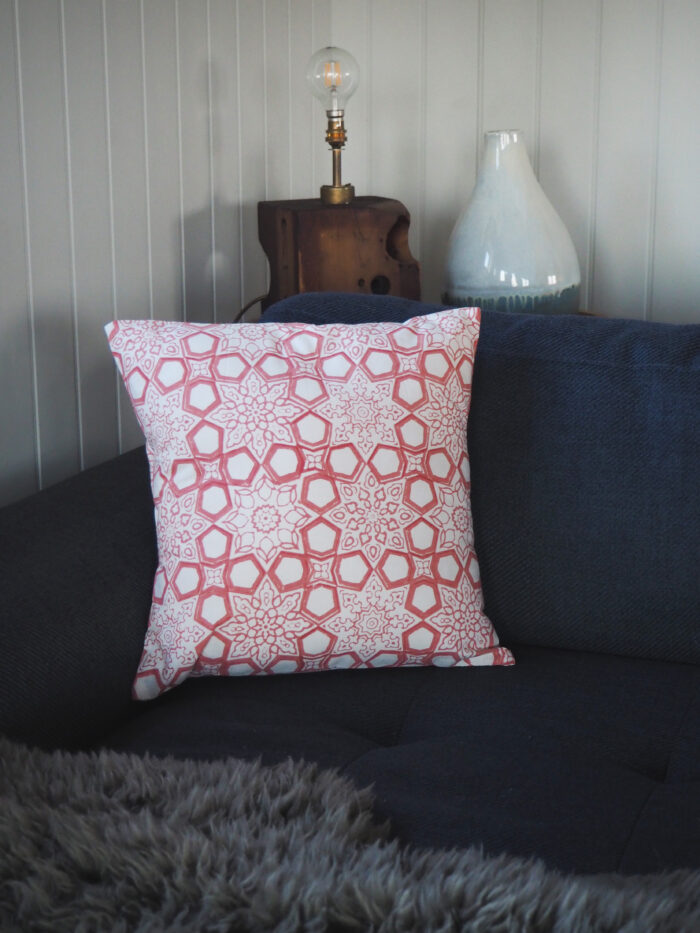 hand block printed sofa cushion coral pink Yogipod