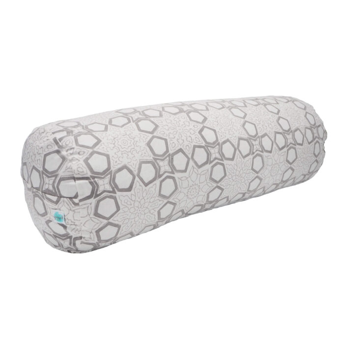 hand block printed yogipod yoga bolster fretwork grey