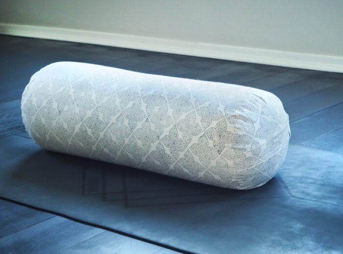 grey hand block printed yoga bolster