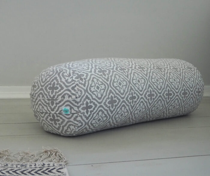 Hand block printed yogipod grey yoga bolster