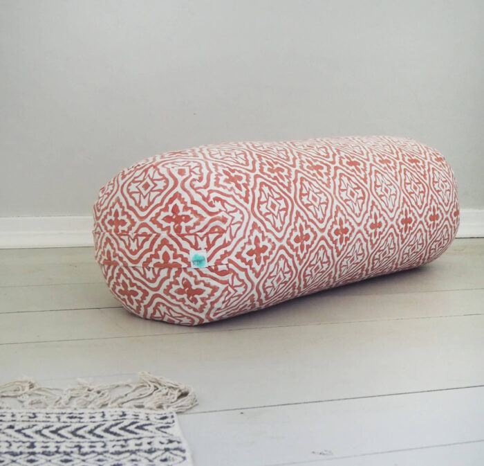 hand block printed buckwheat yoga bolster