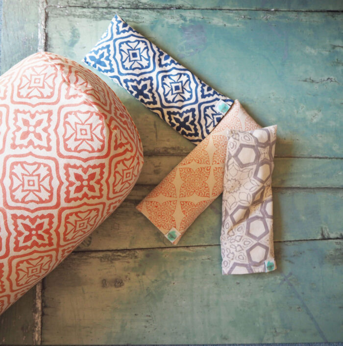 Yogipod hand block printed yoga bolster and eye pillows