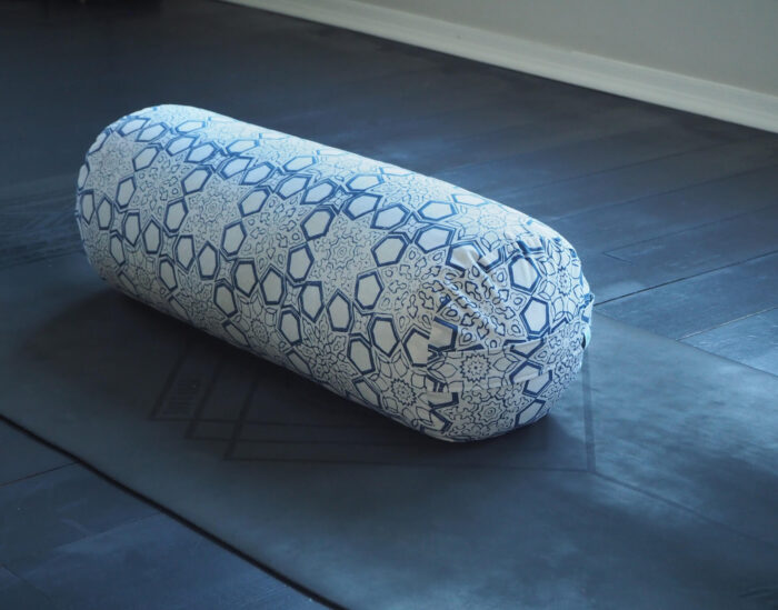 Yogipod fretwork block printed buckwheat filled yoga bolster