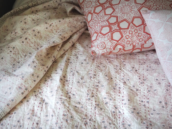 hand block printed jaipur pink botanic bed throw