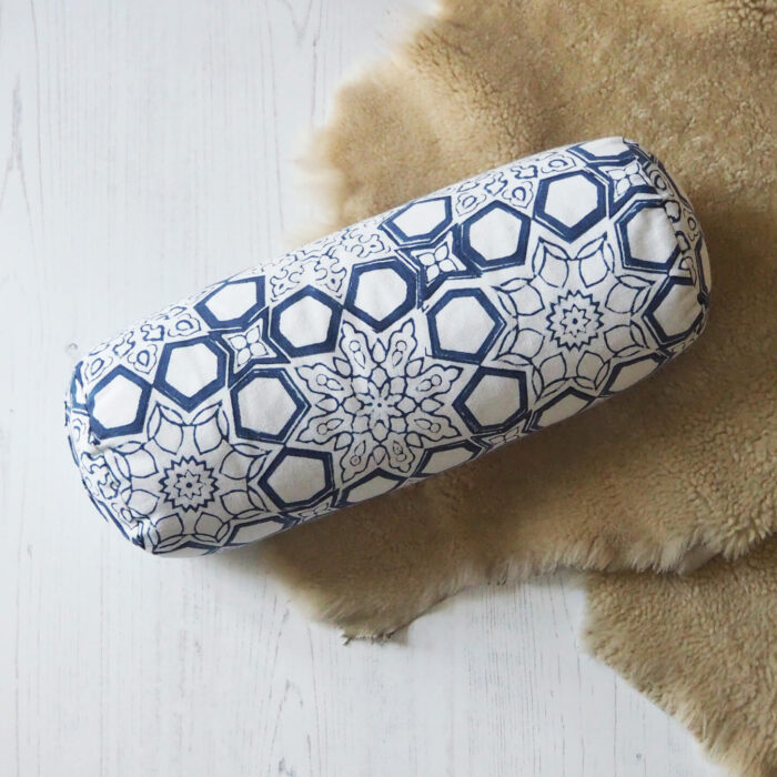 Yogipod mini bolster in Fretwork design in blue