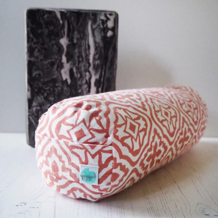 Yogipod mini buckwheat bolster in tiled lattice jaipur pink