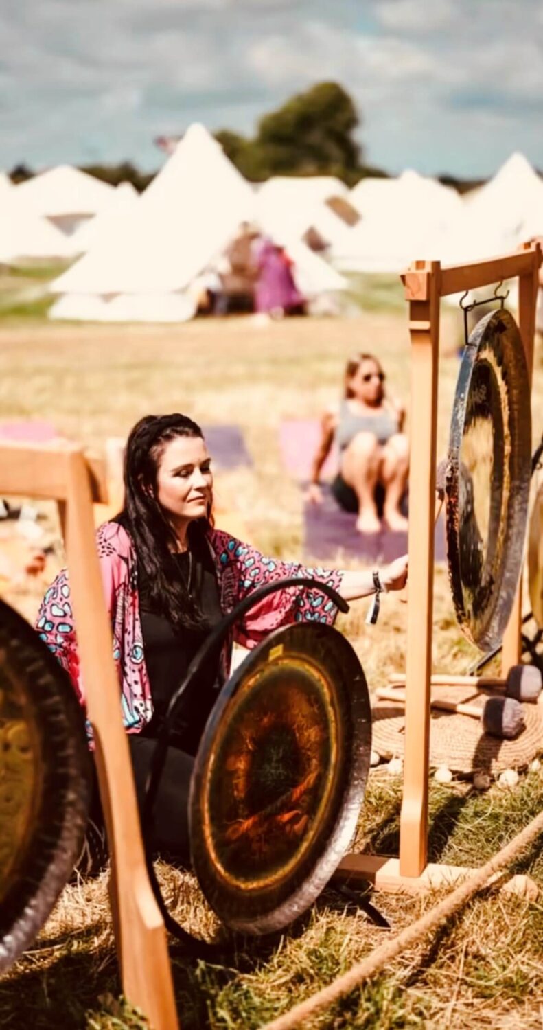 Camille plays the gong for Be You Wellbeing