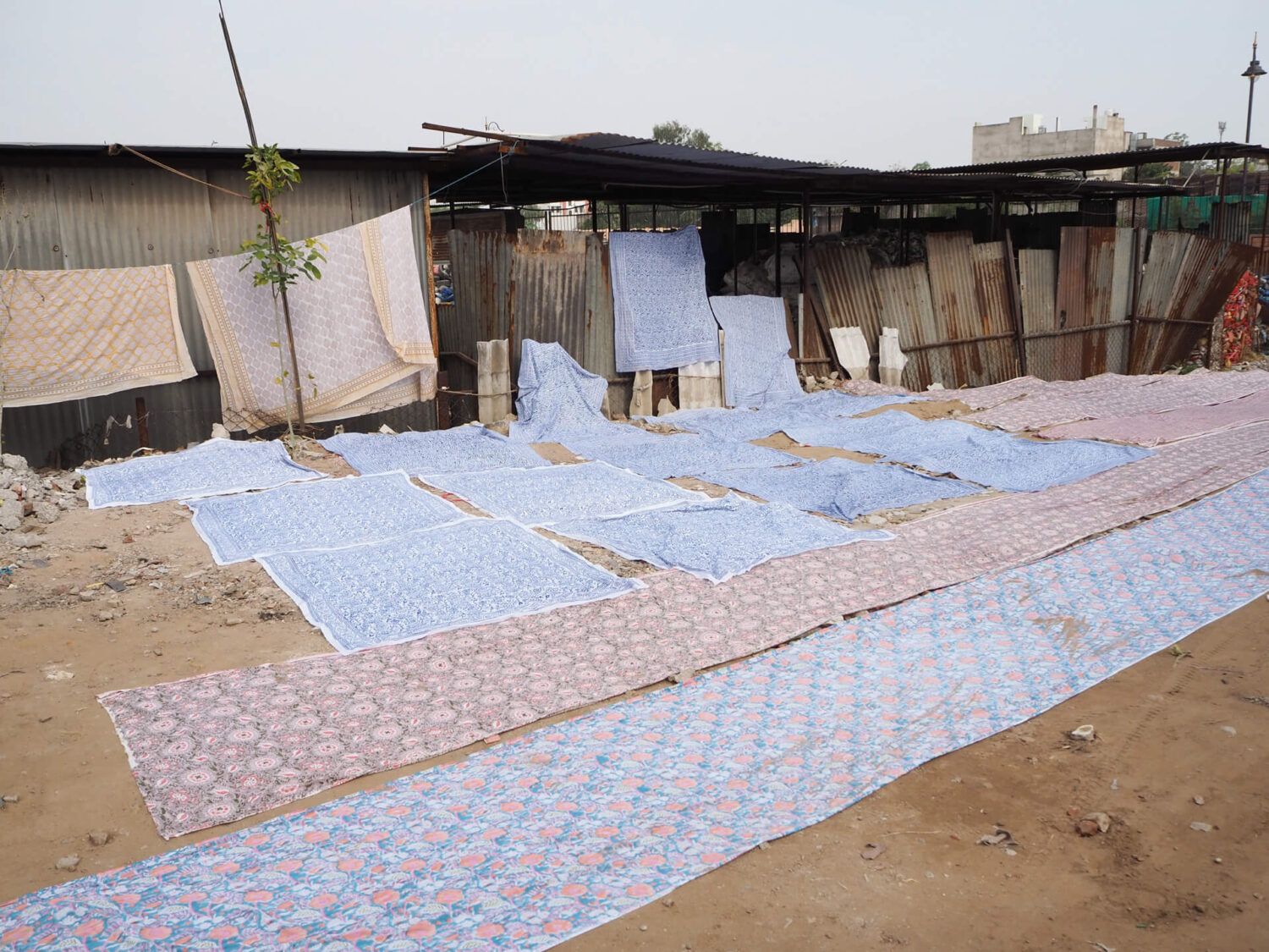 Block print fabric drying 