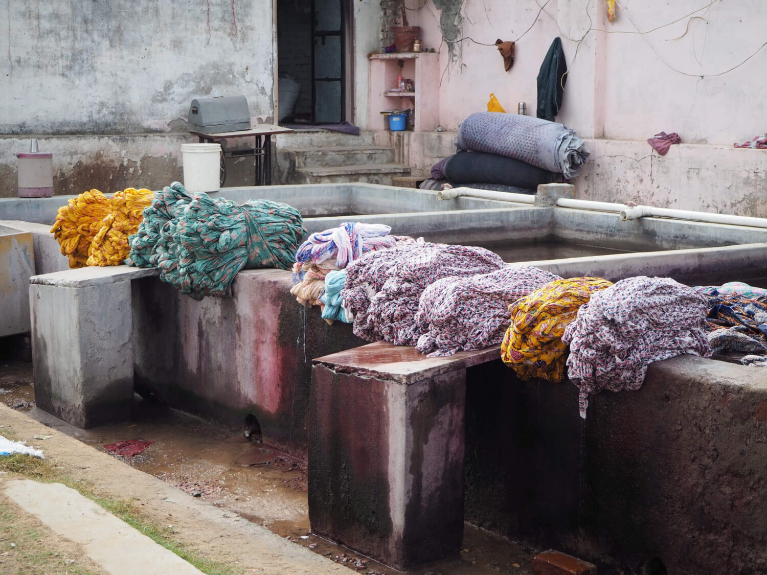 block printed fabric being washed