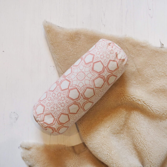 Yogipod Fretwork mini bolster in Jaipur Pink colourway